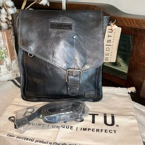 NWT Bed Stu Leather Venice Beach Crossbody Bag Black Rustic Retail $240